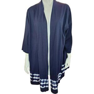 Woman Within Long Sleeve Open Faced Cardigan Size 2X Navy‎ White Tye-Dye Bottom